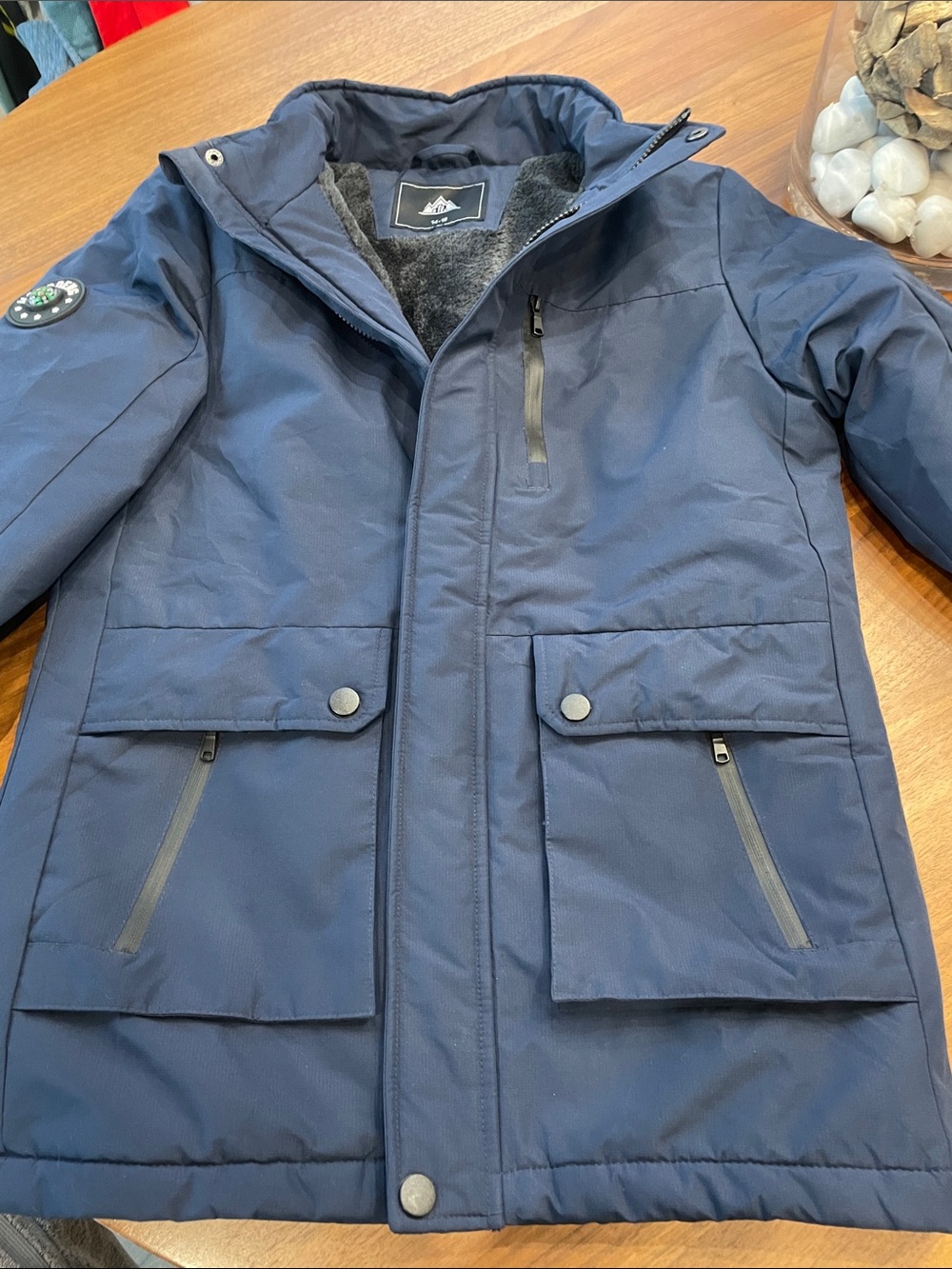 Young Men's or Older Kids Navy Quilted Parka Jacket